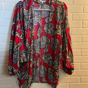 Maurices Red and Blue Floral Kimono